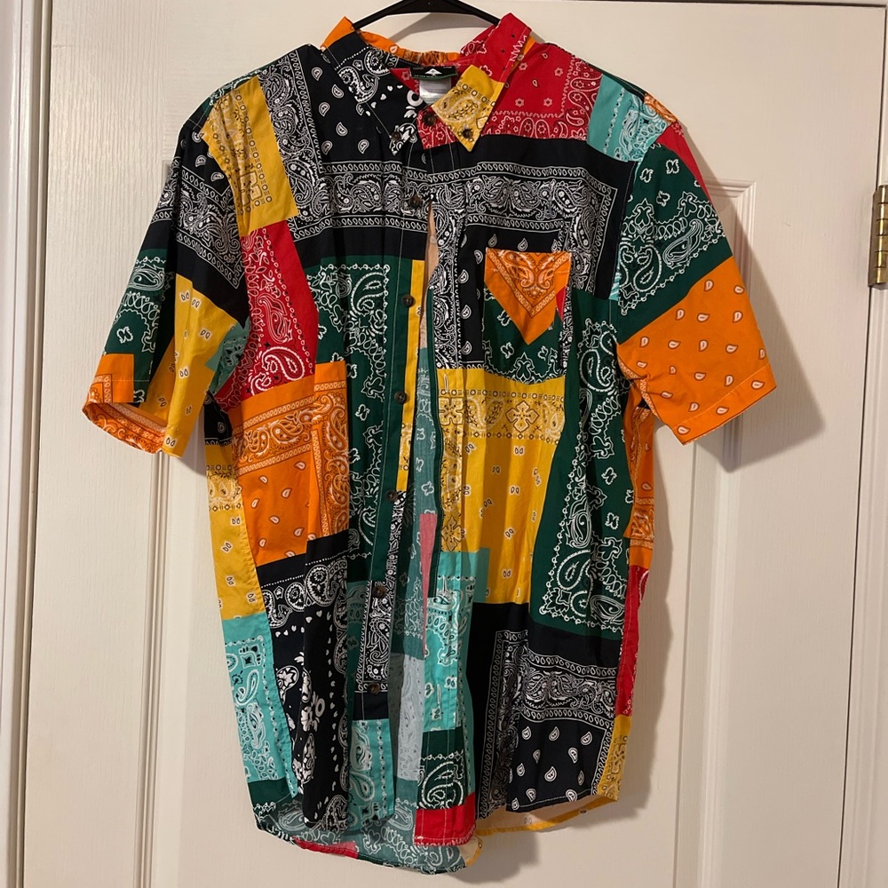 LRG patchwork dress shirt medium new